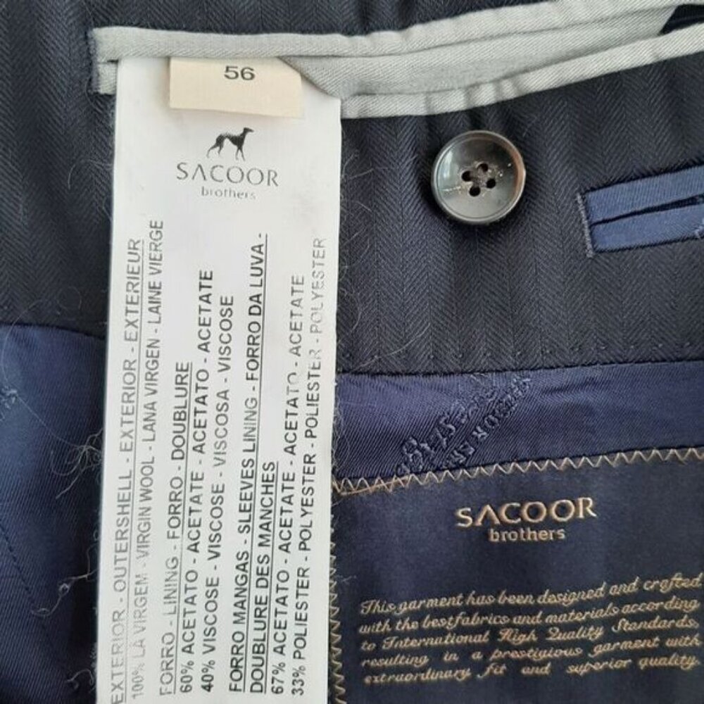 SACOOR BROTHERS Portugal Super 130's Virgin Wool Blazer Jacket Navy Men's Sz 42 - Picture 16 of 16